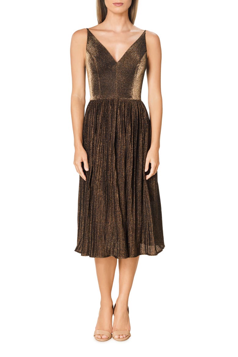 Haley Sparkle Pleated Cocktail Dress, Main, color, GOLD MULTI