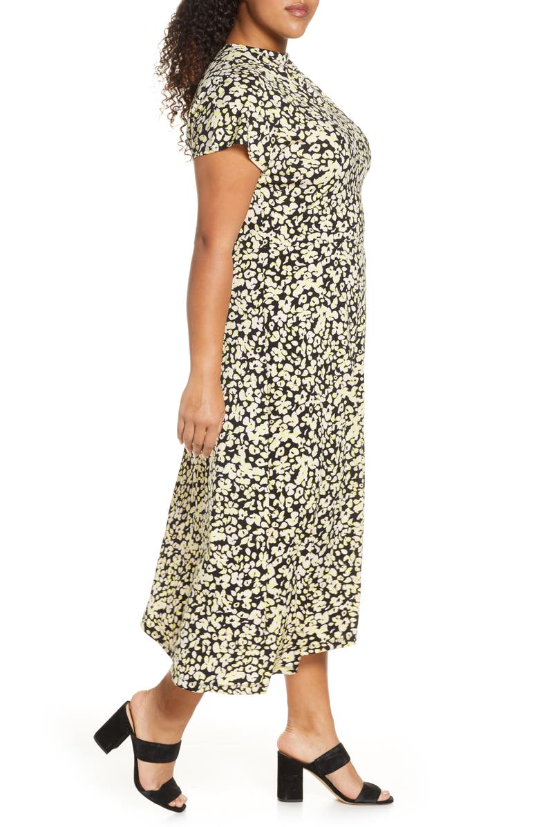 ELOQUII Floral Asymmetrical Hem Stretch Jersey Midi Dress, Alternate, color, 