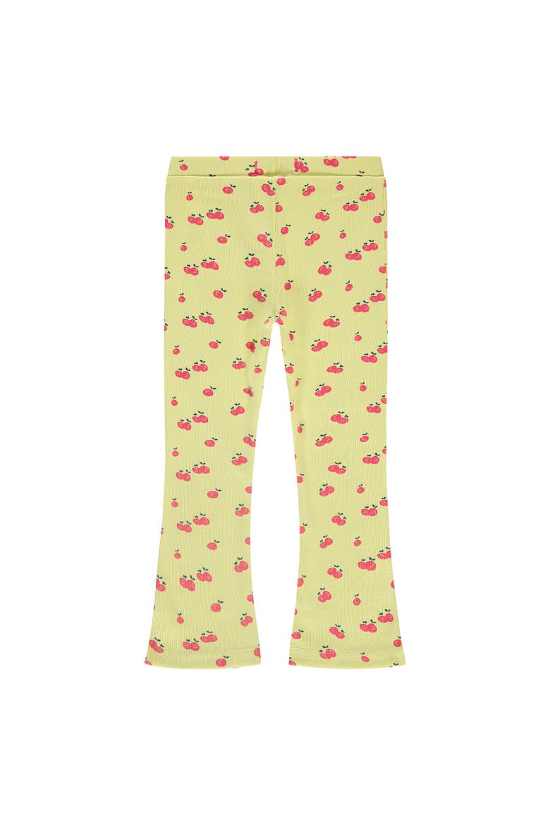 Allover Cherry Print Ribbed Flared Leggings, Alternate, color, Yellow
