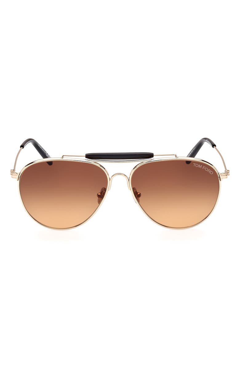 TOM FORD 59mm Pilot Sunglasses, Main, color, Gold / Brown