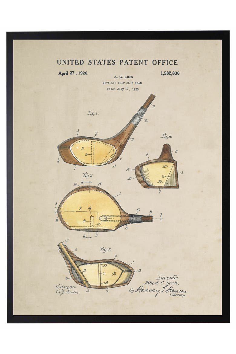 Wooden Golf Club Patent in Black Frame, Main, color, No Color