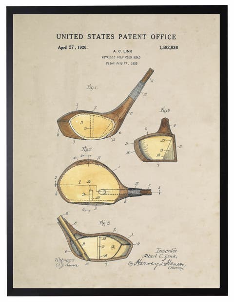 Wooden Golf Club Patent in Black Frame