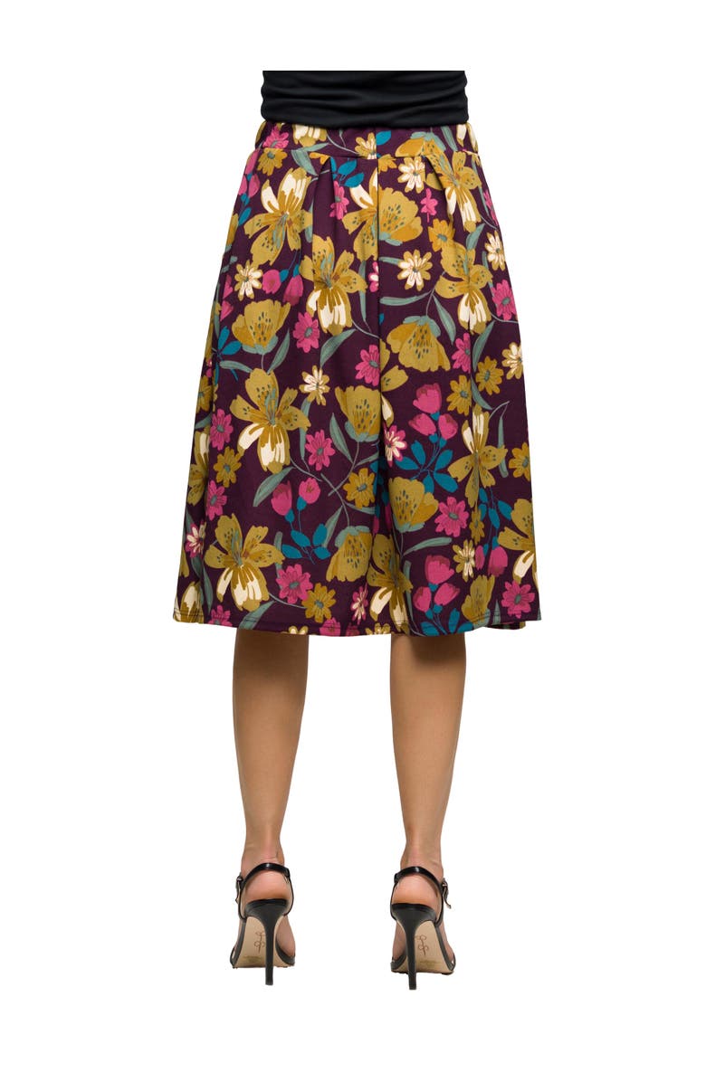 24seven Comfort Apparel Floral Elastic Waist Pocket Midi Skirt, Alternate, color, Purple Multi