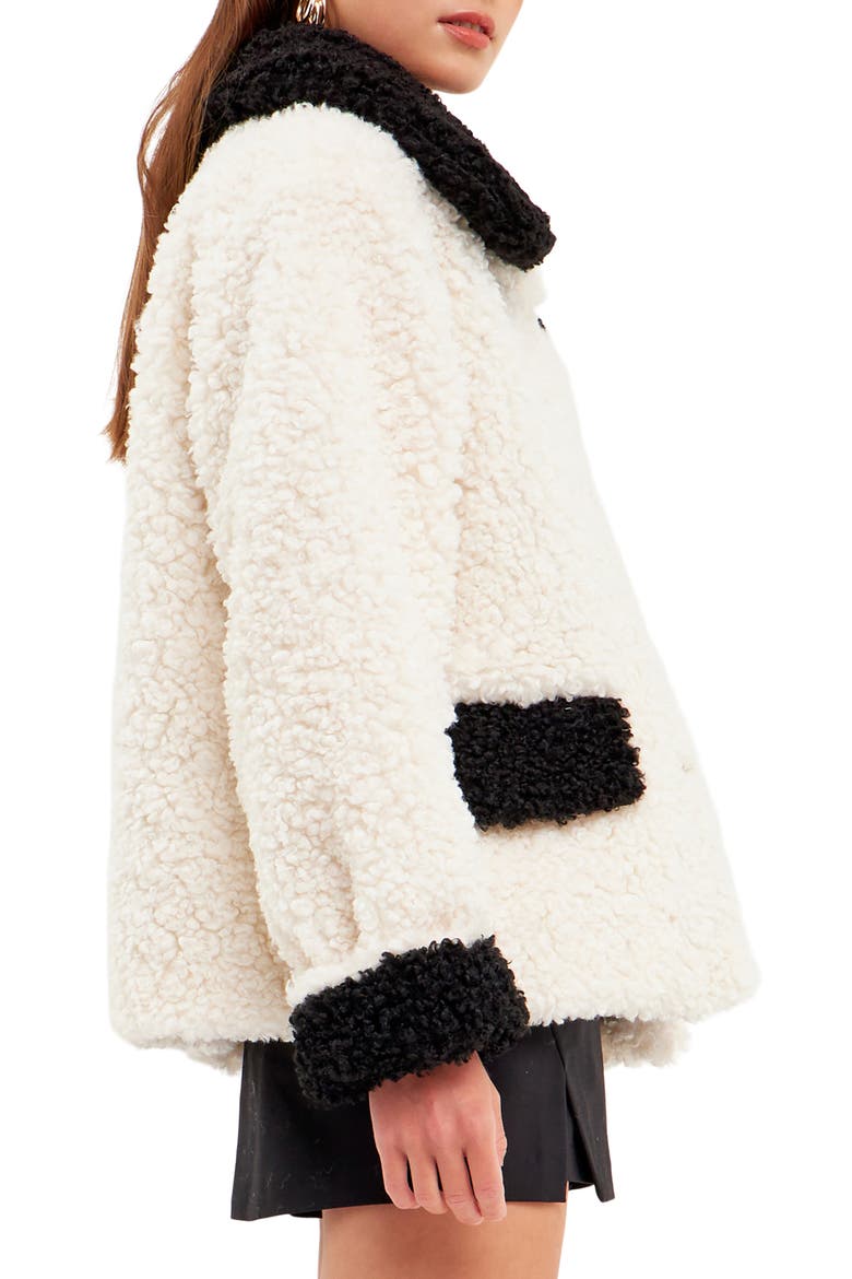 Colorblock Faux Shearling A-Line Jacket, Alternate, color, WHITE/ BLACK