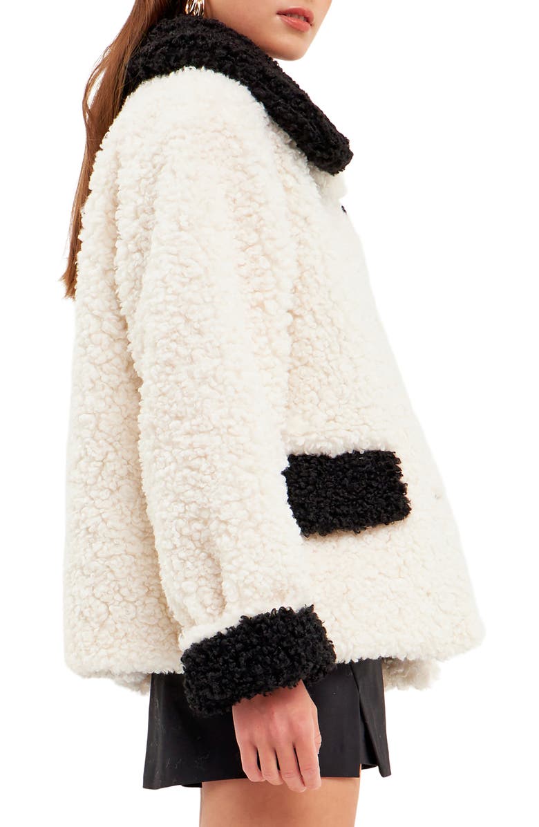 Endless Rose Colorblock Faux Shearling A-Line Jacket, Alternate, color,