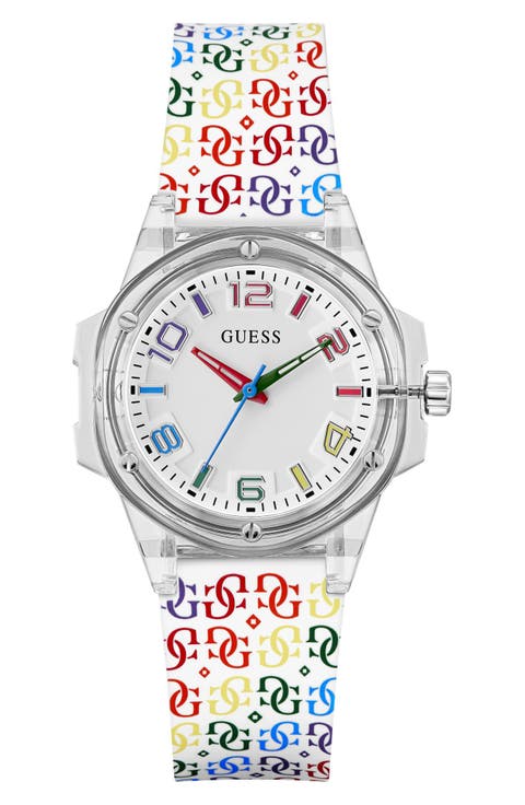 Worn with Pride Rainbow Clear Silicone Strap Watch, 34mm