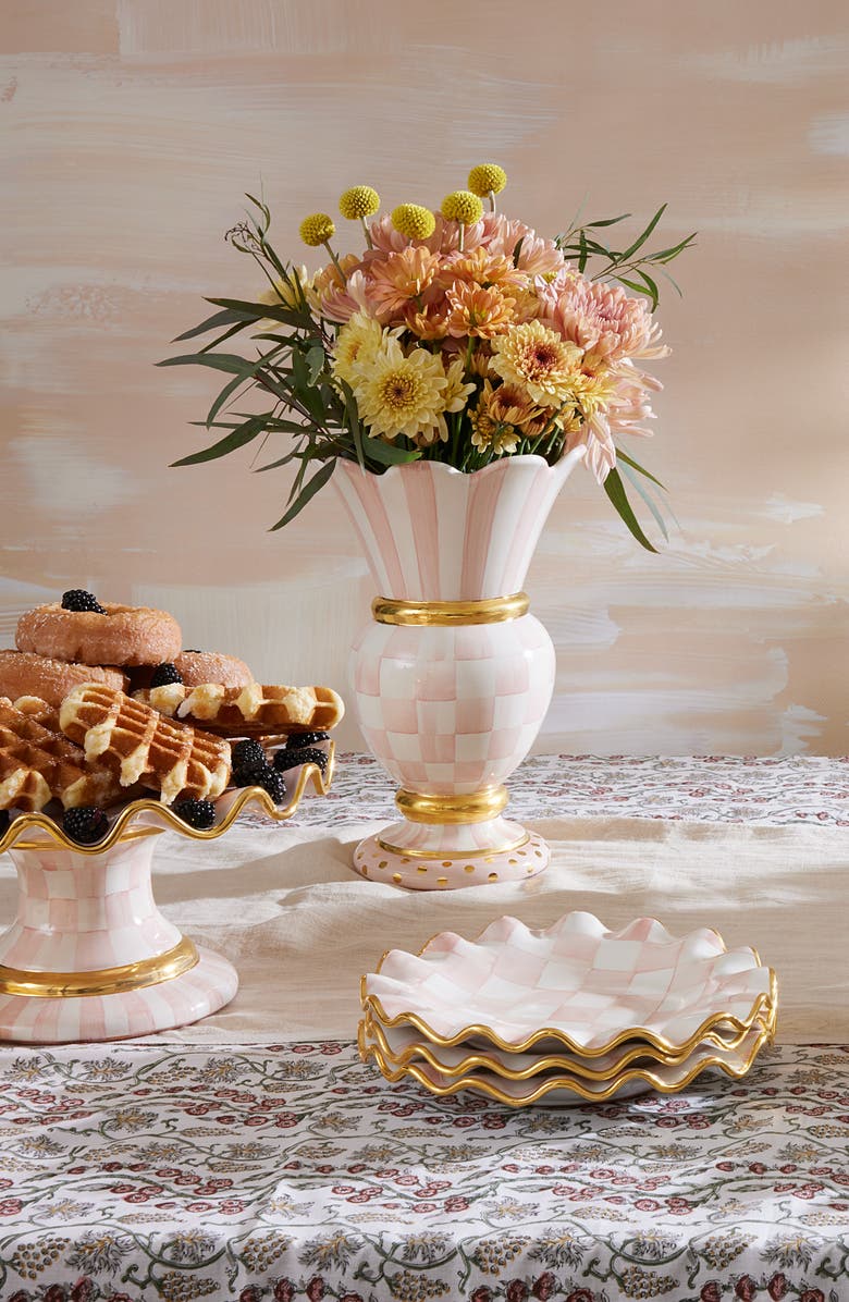 MACKENZIE CHILDS Rosy Check Great Ceramic Vase, Alternate, color, Pink/ White