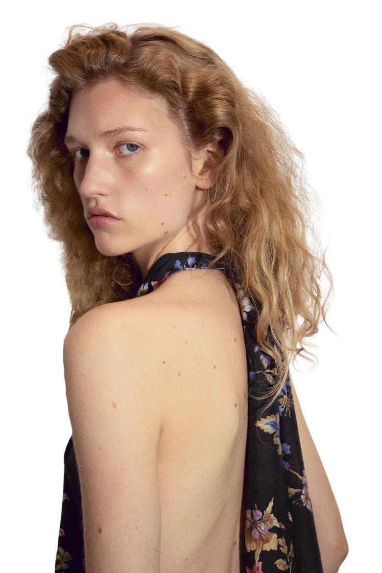 Viscose-blend Halterneck Top, Alternate, color, Black/floral