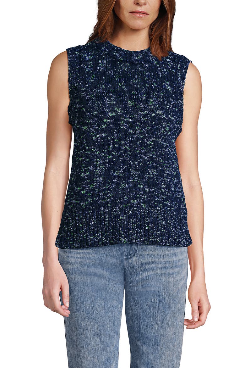 Cotton Tweed Textured Crewneck Vest Sweater, Alternate, color, Deep Sea Navy Space Dye