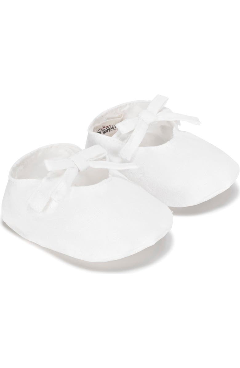 Hope & Henry Baby Linen Bow Soft Shoe, Infant, Alternate, color, Soft White Linen Bow