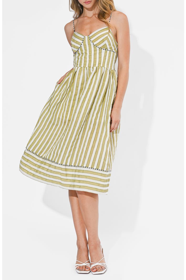 Perle Stripe Fit & Flare Midi Dress, Alternate, color, SAGE/ OFF WHITE