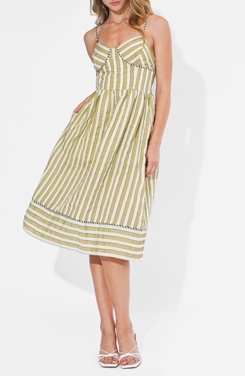 Adelyn Rae Perle Stripe Fit & Flare Midi Dress, Alternate, color, Sage/ Off White