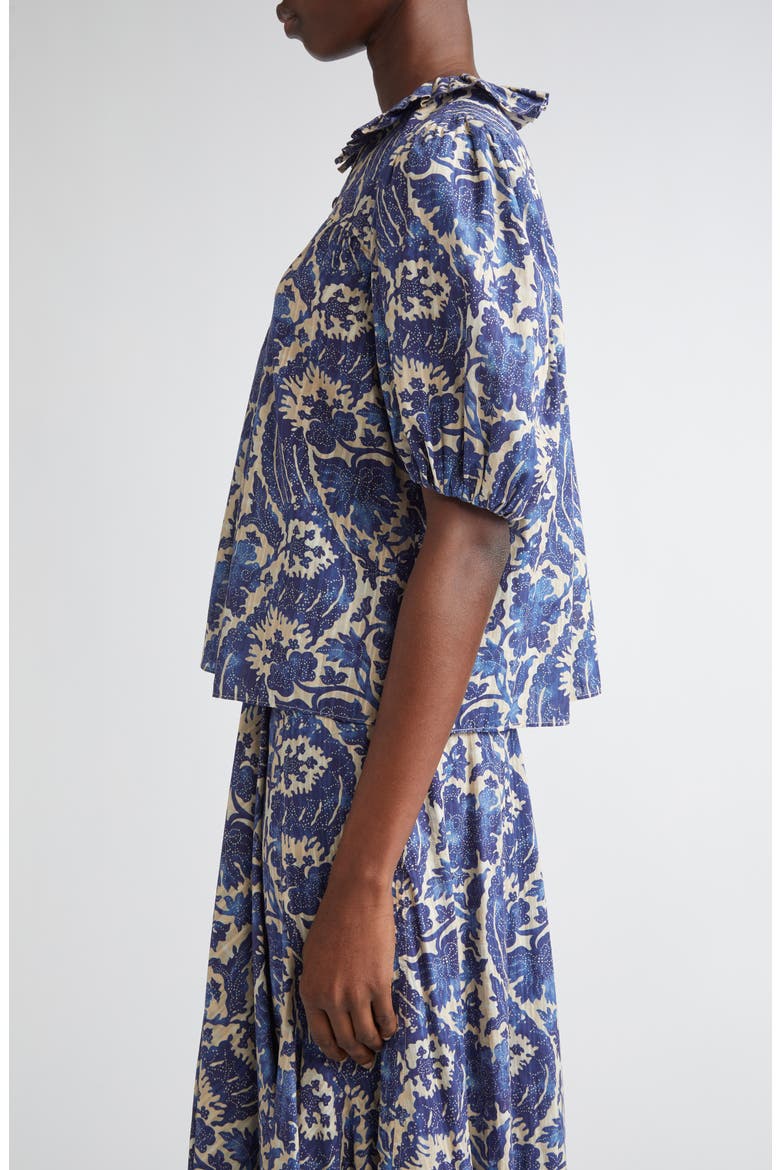 Amari Floral Cotton Button-Up Shirt, Alternate, color, OCEAN