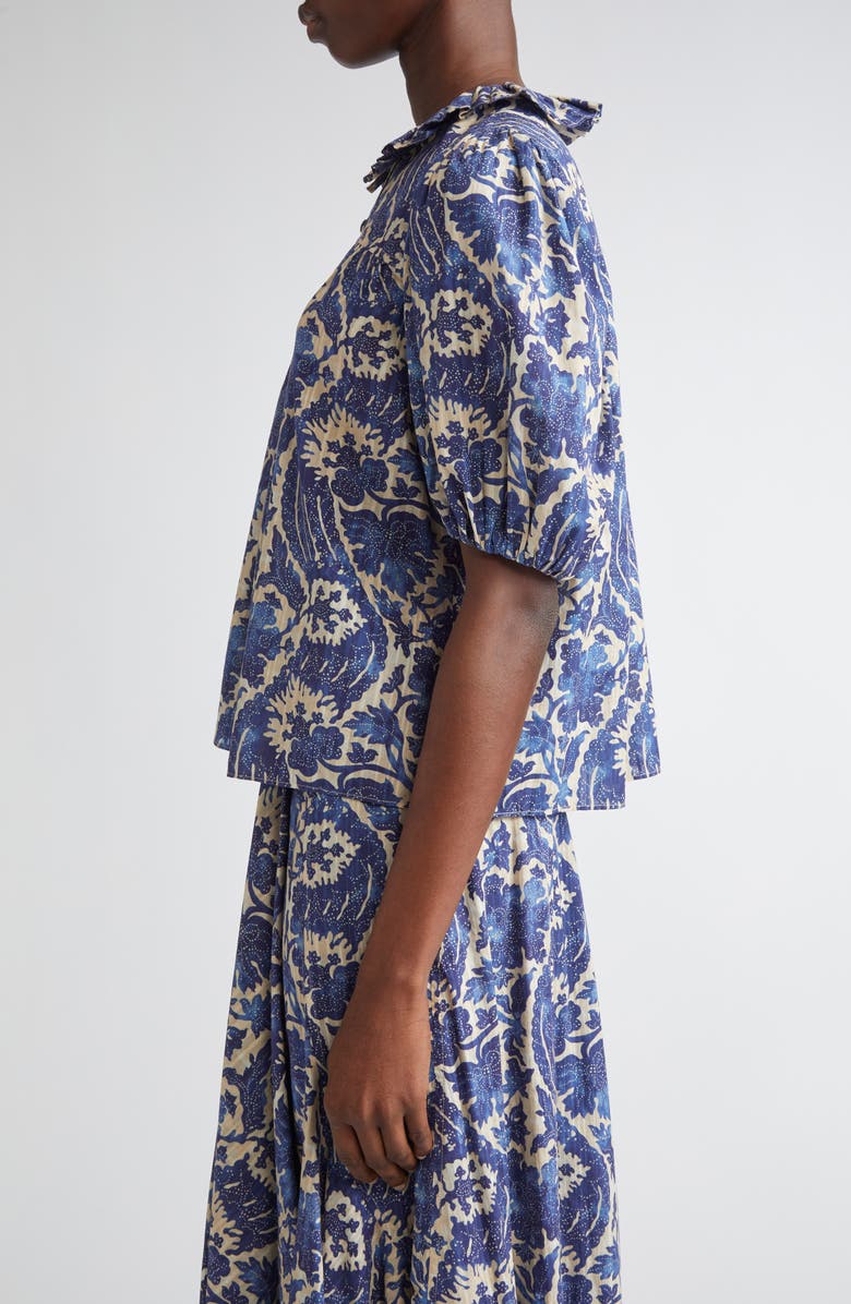 Ulla Johnson Amari Floral Cotton Button-Up Shirt, Alternate, color, Ocean