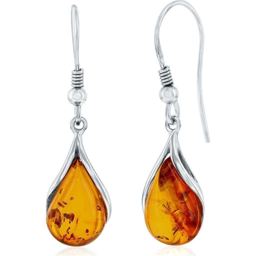 Simona Teardrop Amber Drop Earrings In Brown