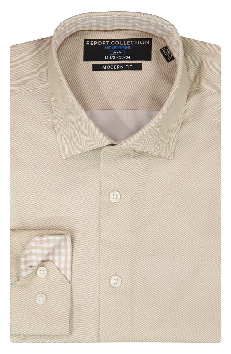 Report Collection Slim Fit Herringbone 4-Way Stretch Button-Up Shirt, Alternate, color, Ivory