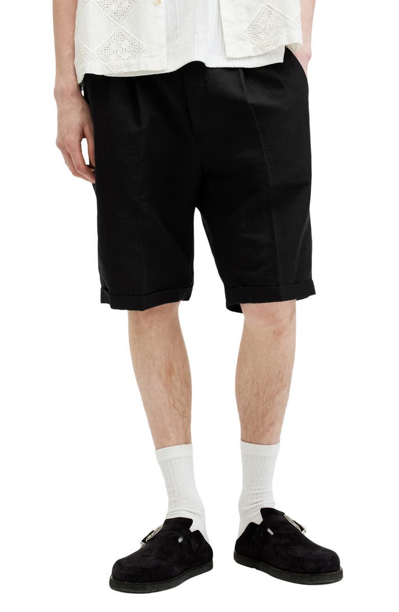 AllSaints Ora Tallis Pleated Cotton & Linen Shorts, Main, color, Faded Black