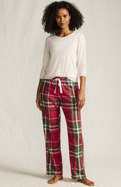 Pajama Set Knit Long Sleeve T-Shirt and Flannel Pants