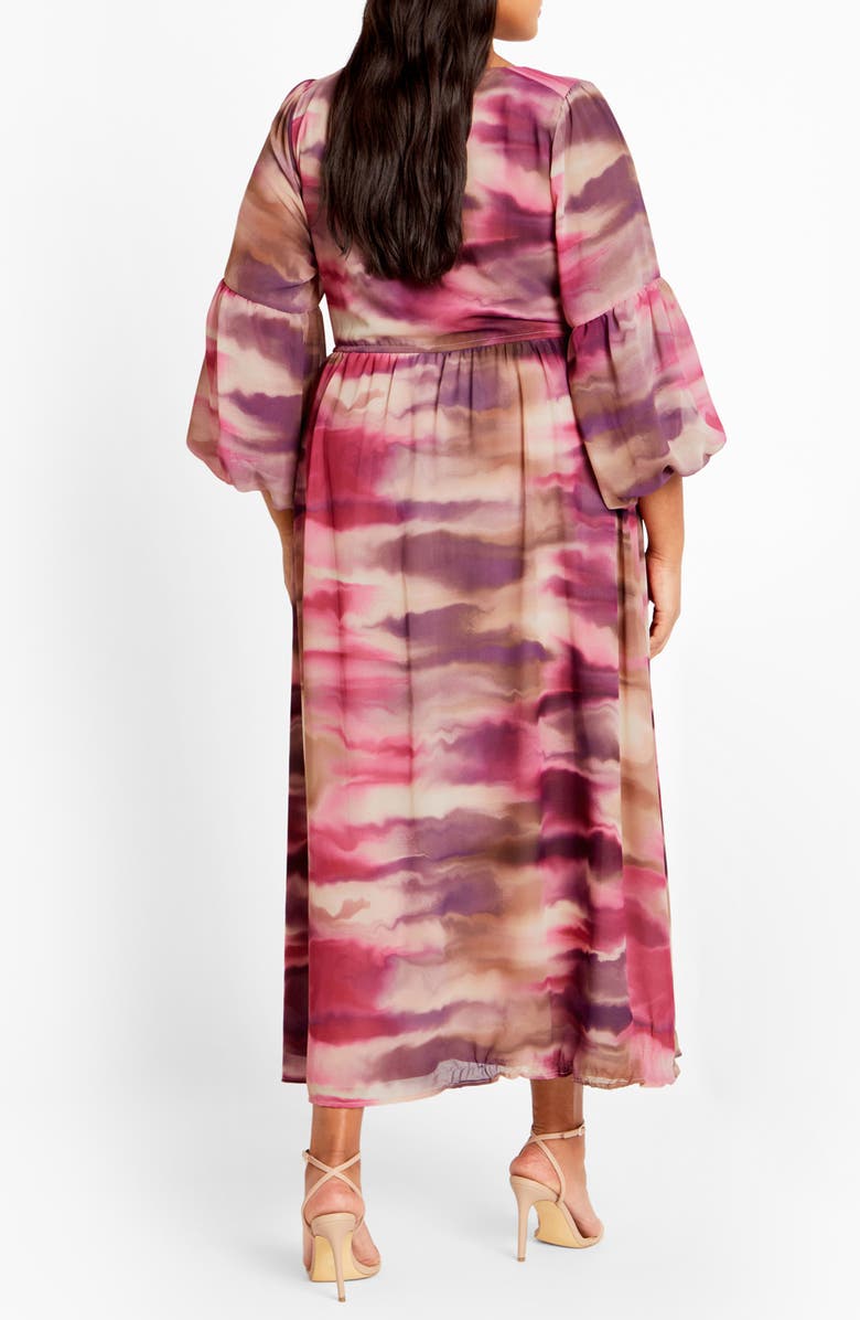 City Chic Romance Printed Long Sleeve Maxi Dress, Alternate, color, Pink Print