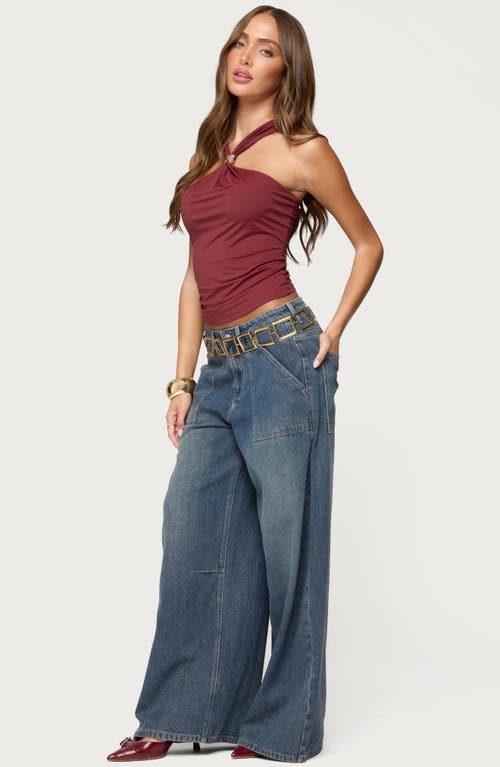 Edikted Jaycee Low Rise Wide Leg Carpenter Jeans In Blue