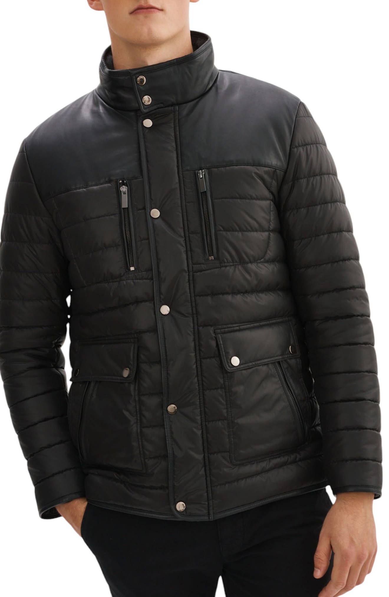 REGENCY Leather Trim Channel Quilt Jacket (Men) | Nordstromrack