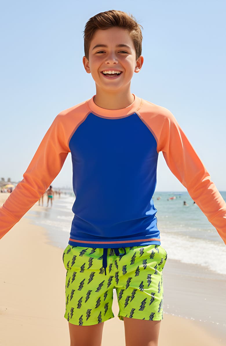 Limeapple Boys Lightning Bolt Print Board Shorts, Alternate, color, Lime