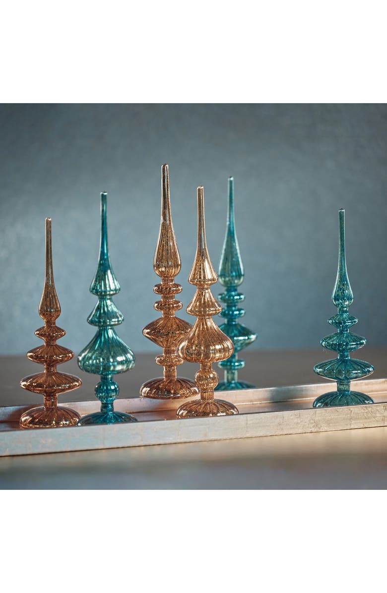 Zodax Set of 2 Azenor LED Decorative Glass Tabletop Finial Ornaments, Alternate, color, Antique Gold