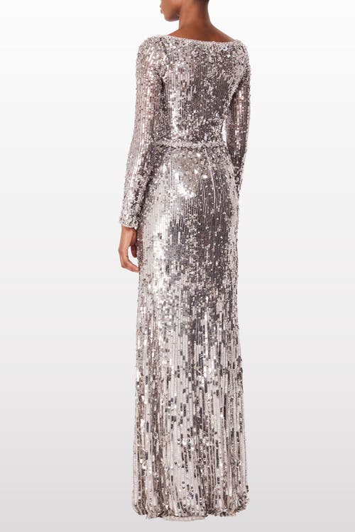 Jenny Packham Kestra Sequin-embellished Maxi Dress In Gray