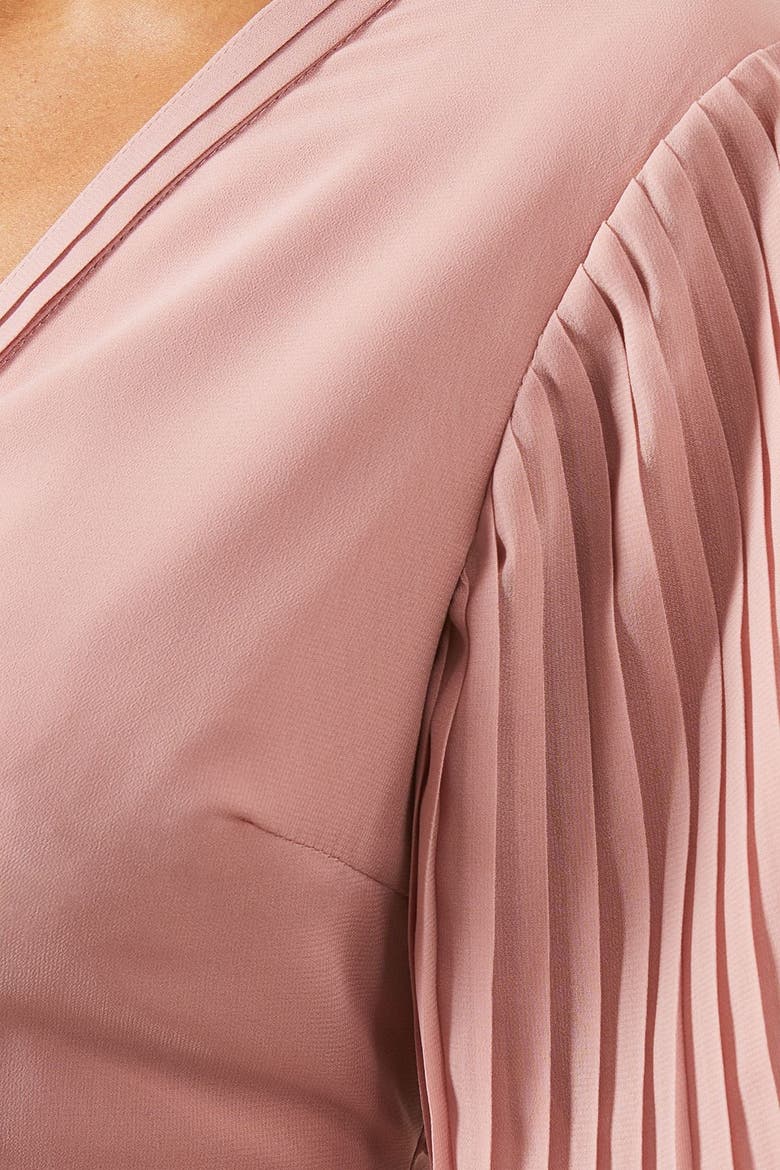 Chiffon Pleated Sleeve Midi Dress, Alternate, color, Rose