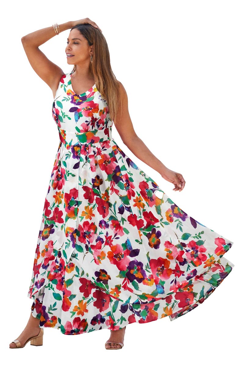Jessica London Georgette Flyaway Maxi Dress, Alternate, color, Multi Watercolor Floral