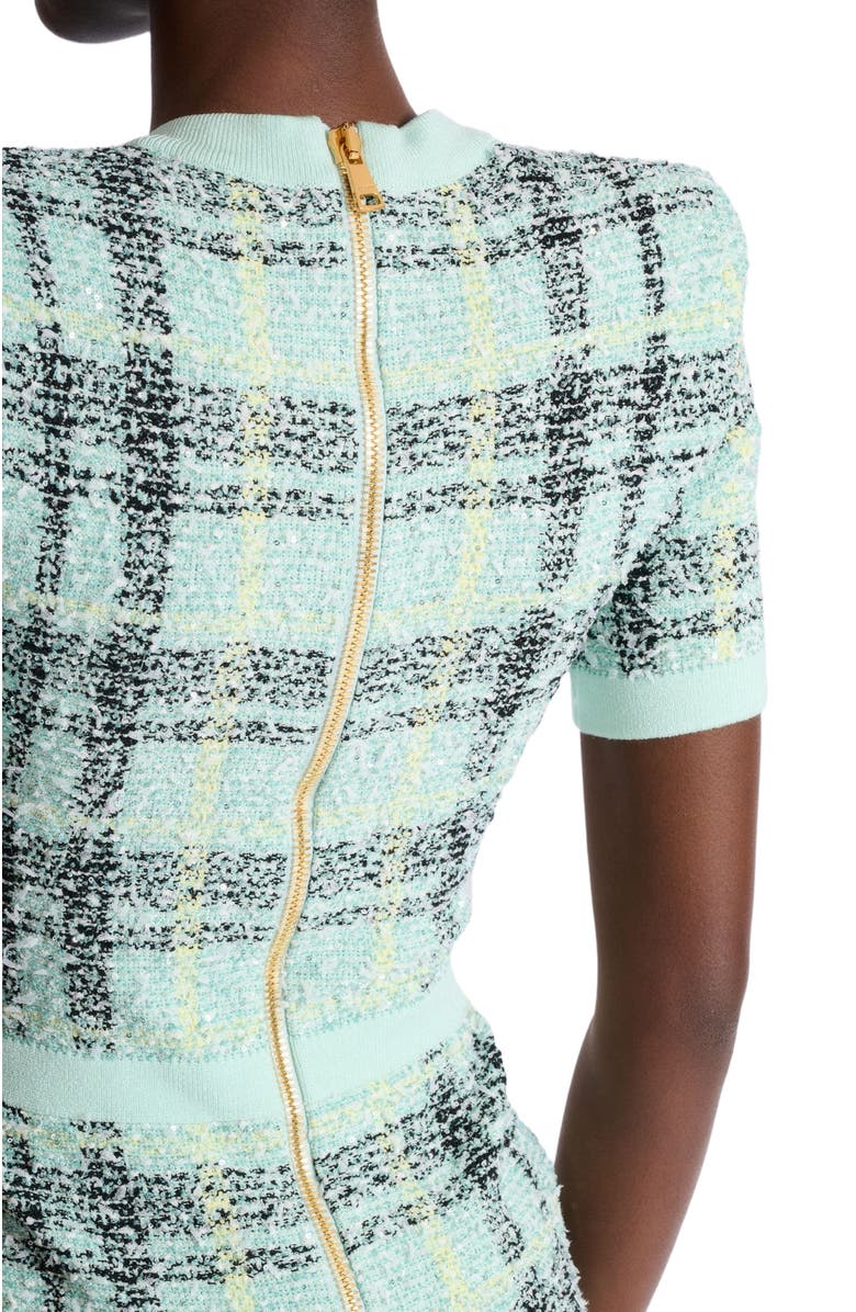 Balmain Short glitter tweed dress, Alternate, color, Green
