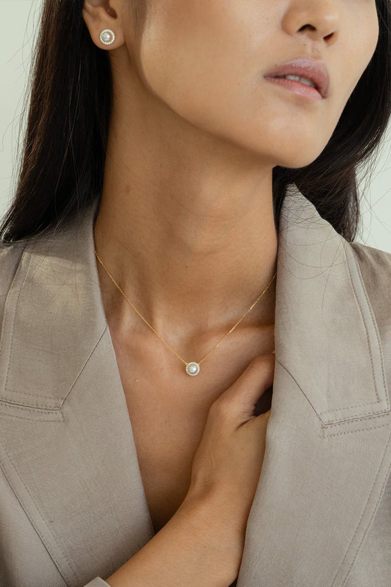 Sterling Silver 18k Gold Plated Eleanor Pearl Necklace Elegant Piece, Alternate, color, Gold