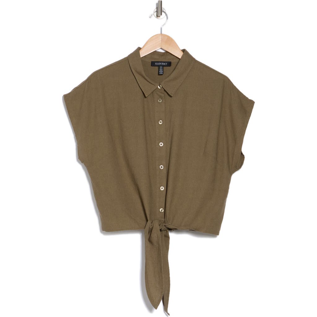 Ellen Tracy Tie Hem Button Front Top