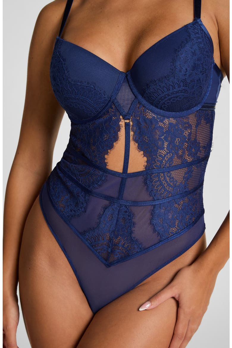 Bronte Underwire Lace & Mesh Teddy, Alternate, color, TWILIGHT BLUE