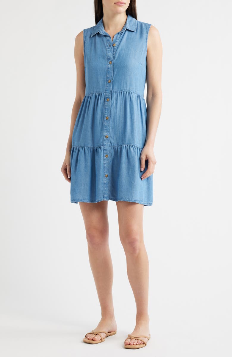 beachlunchlounge Wendy Sleeveless Chambray Shirtdress, Main, color, Medium Wash