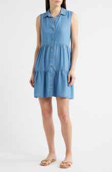 beachlunchlounge Wendy Sleeveless Chambray Shirtdress