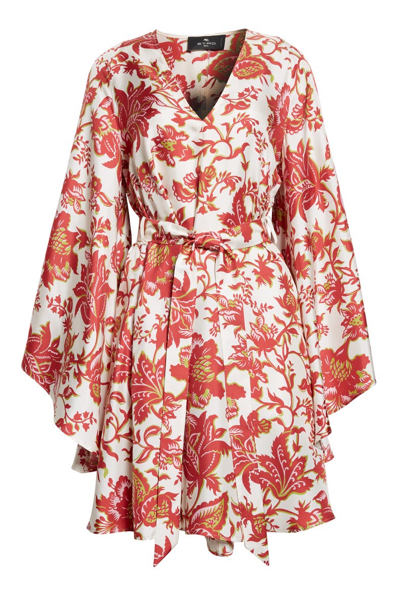 Floral Print Long Sleeve Silk Dress, Alternate, color, PRINT ON WHITE BASE