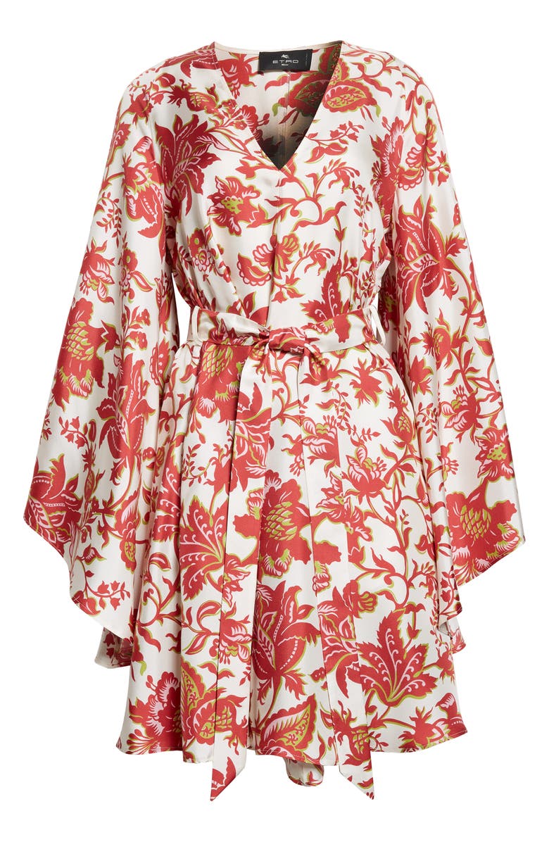 Etro Floral Print Long Sleeve Silk Dress, Alternate, color, Print On White Base
