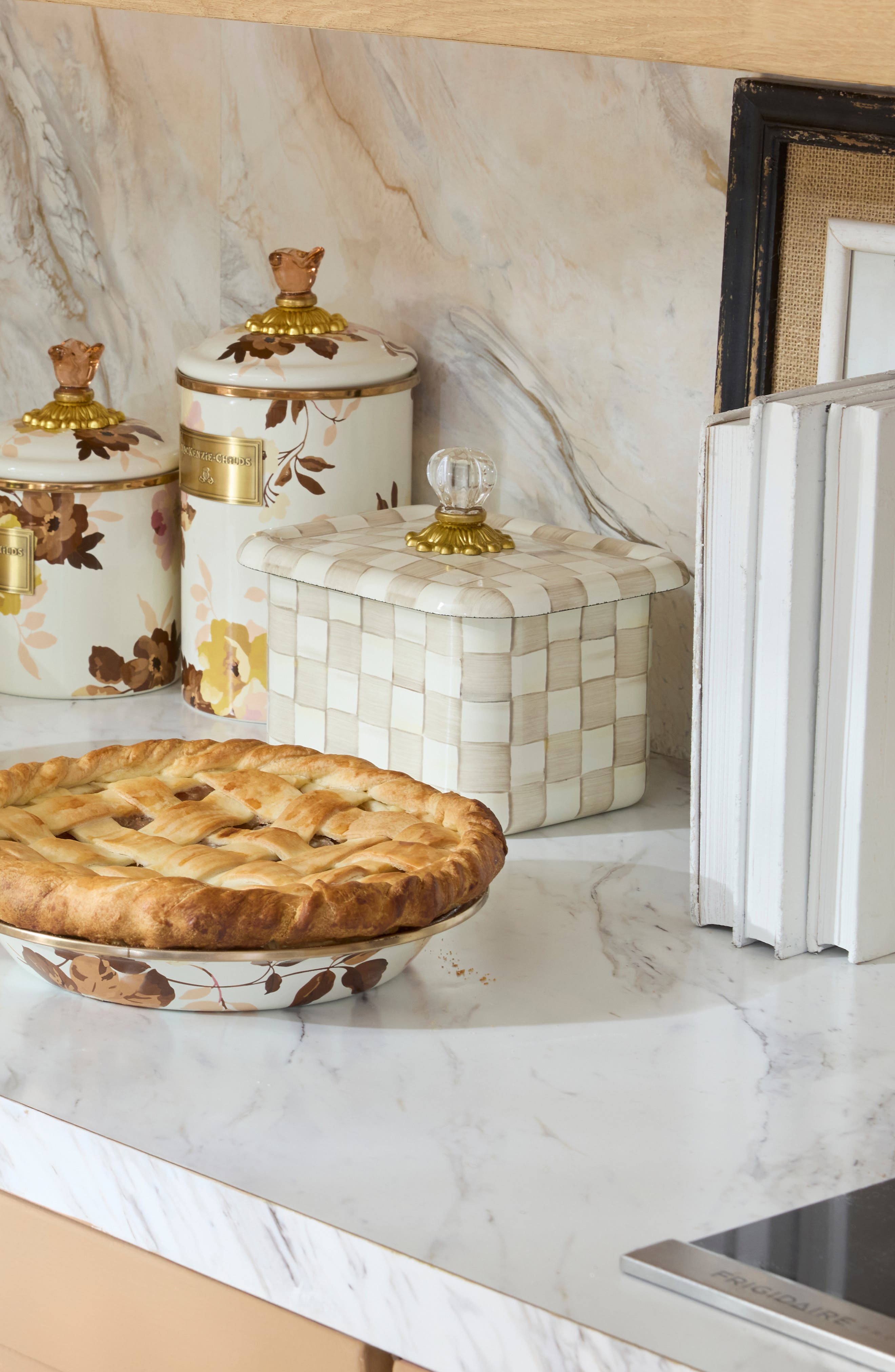 MACKENZIE CHILDS Mocha Check Enameled Steel Recipe Box | Nordstrom
