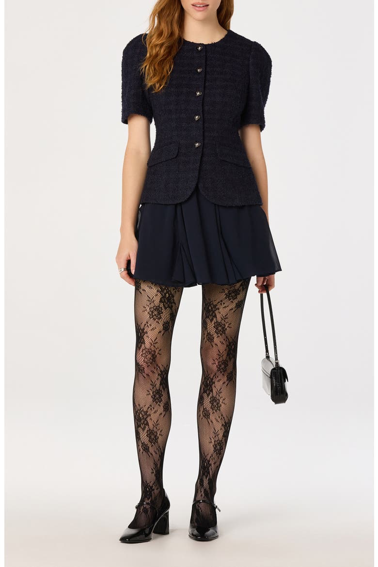Ryleigh Tweed & Pleated Minidress, Main, color, NAVY