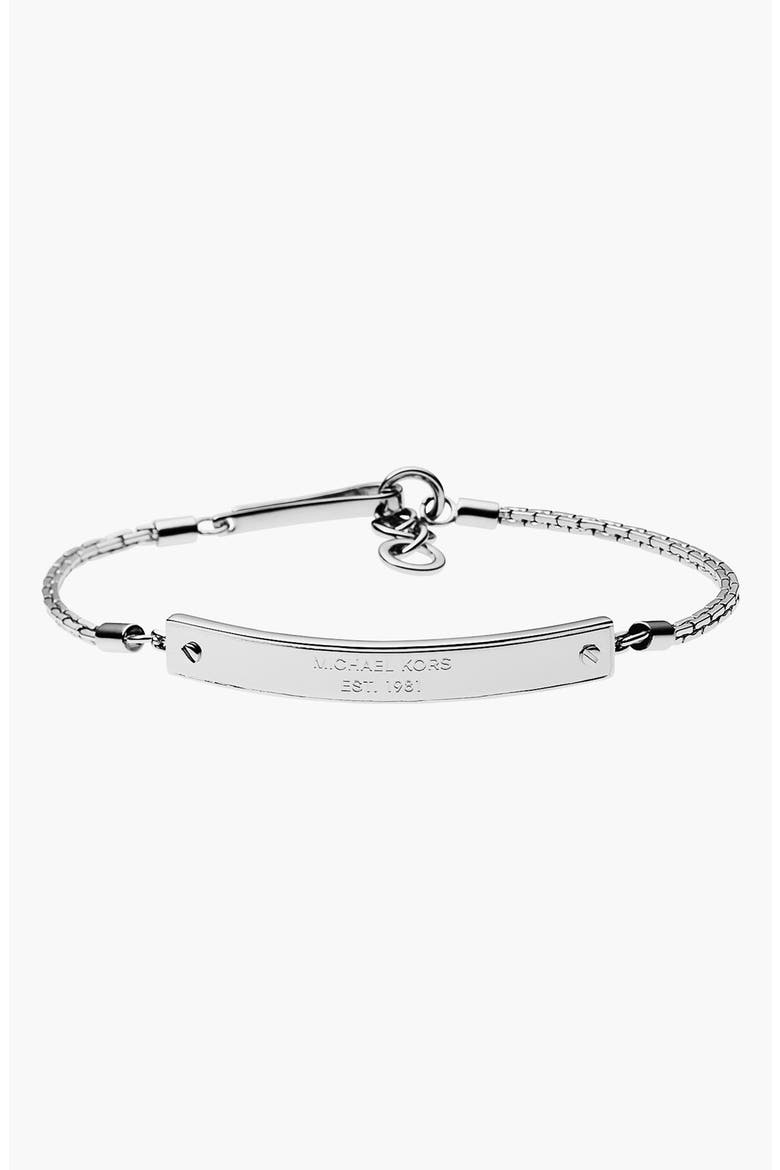 Michael Kors Logo Plate ID Bracelet, Main, color, SILVER