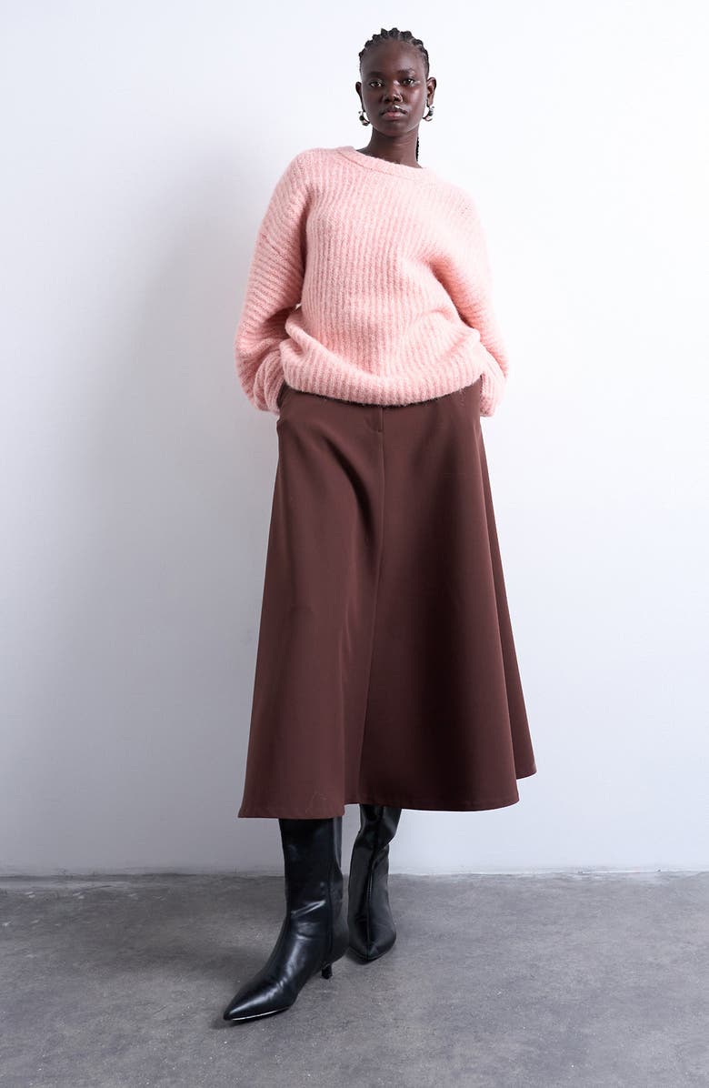 Topshop Balloon Sleeve Crewneck Sweater, Alternate, color, Pink