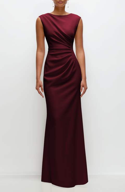 Ruched Cap Sleeve Crepe Trumpet Gown