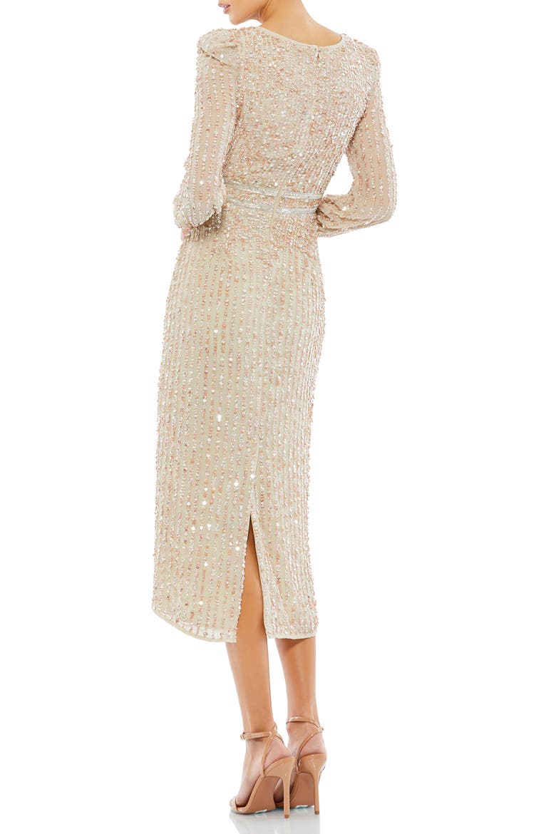 Sequined V Neck Bishop Sleeve Dress, Alternate, color, NUDE