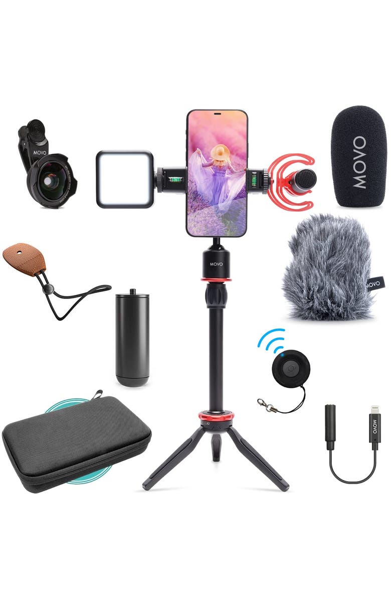 MOVO iVlog1 Vlogging Kit for iPhone - YouTube Starter Kit with Shotgun Mic, LED Light, Tripod, and more, Main, color, Black