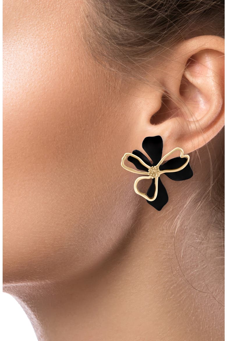 3D Double Flower Stud Earrings (Nordstrom Exclusive), Alternate, color, BLACK/ GOLD
