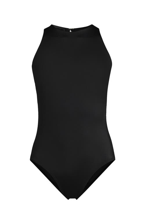 Lands' End Tugless High Neck Portrait Back One Piece Swimsuit In Black
