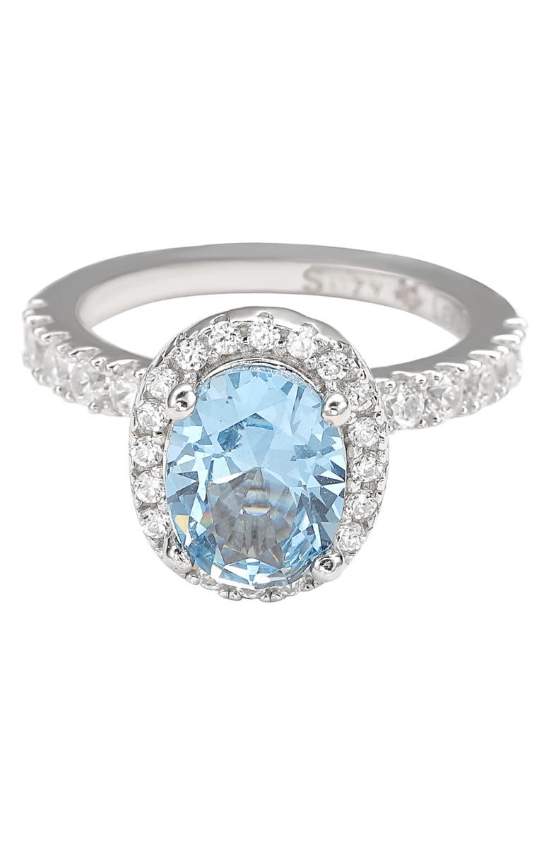 SUZY LEVIAN Sterling Silver Oval Cut Blue CZ Engagement Ring, Alternate, color, Blue