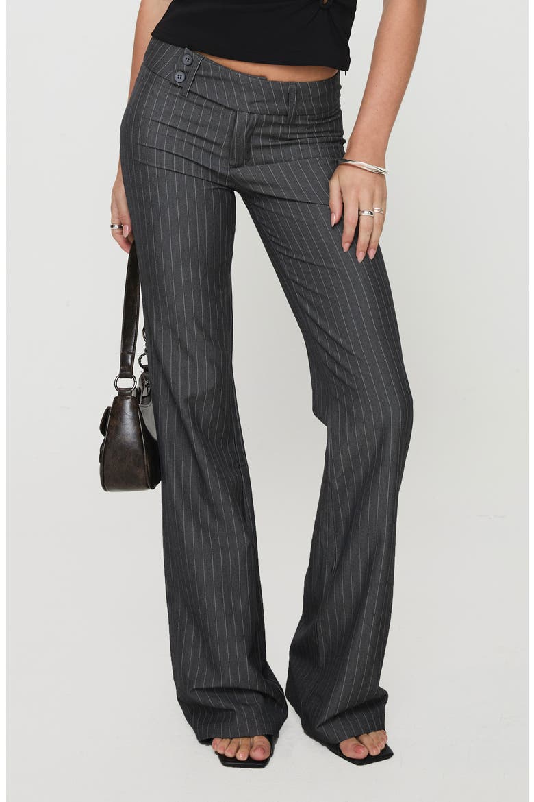 Kinkirk Pinstripe Low Rise Flare Pants, Main, color, GREY