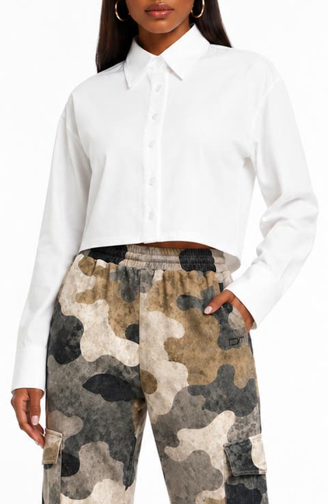 Long Sleeve Button Down Cropped Shirt